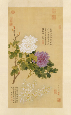 图片[1]-Zou Yigui, peony and orchid axis-China Archive